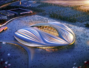 The render of the Wakrah Stadium, designed by Zaha Hadid. Photo Courtesy: http://www.zaha-hadid.com/