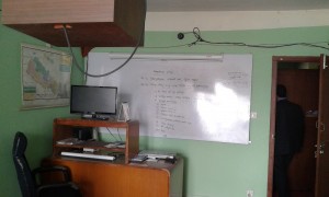 The training centre that the monitoring committee visited. A white board with instructions and no trainer in sight.